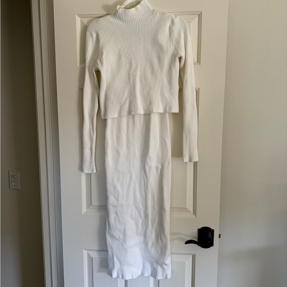 Seraphine Cream Ribbed Maternity Dress Set
